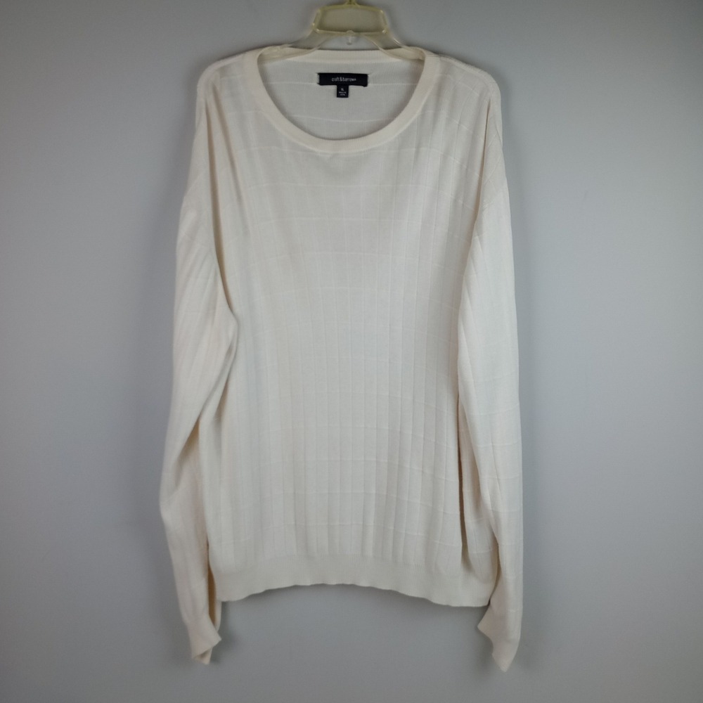 Croft & Barrow Mens XL White Ribbed Cotton Modal Crewneck Sweater Long Sleeve